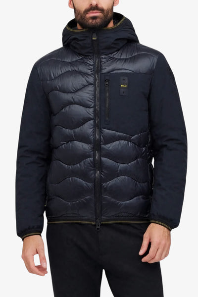 blauer Piumino Full Zip Con Cappuccio E Maniche In Neoprene Albert Blu Uomo