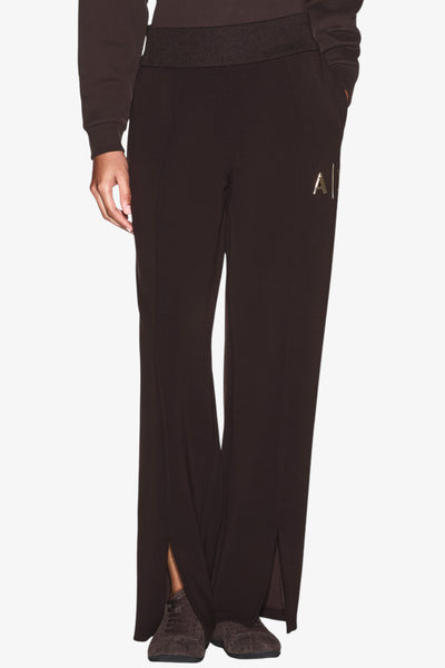 armani exchange Pantaloni Gamba Larga In Scuba Di Viscosa Con Spacchi E Logo Metallizzato Marrone Donna
