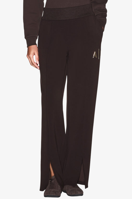  Pantaloni Gamba Larga In Scuba Di Viscosa Con Spacchi E Logo Metallizzato armani exchange 