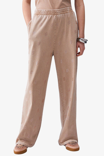 liu jo Pantaloni In Jersey Délavé Con Strass Beige Donna