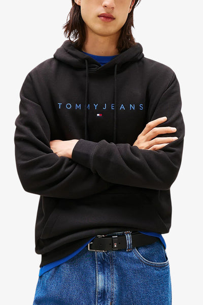 tommy jeans Felpa Con Cappuccio Logo Lineare Ricamato Nero Uomo