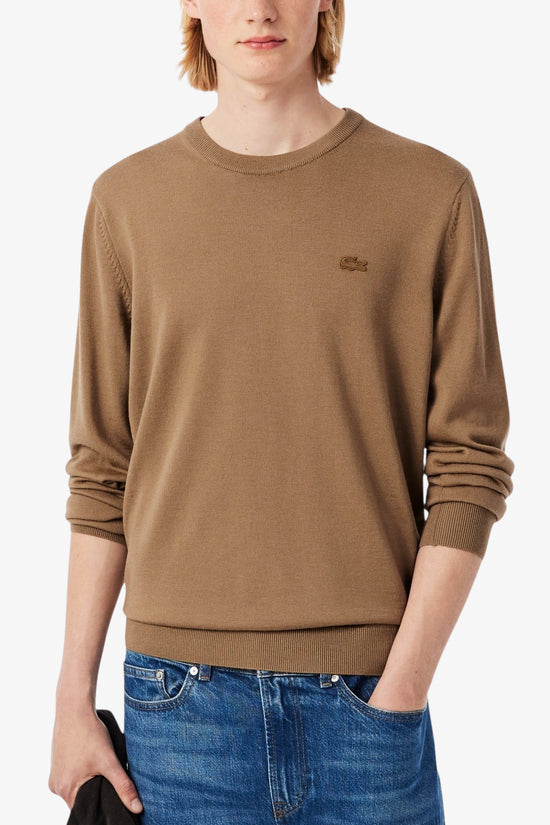  Maglione Girocollo In Lana Merino Logo Tono Su Tono lacoste 