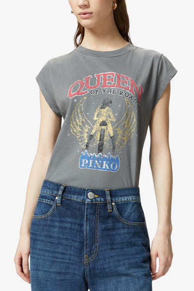 pinko T-Shirt Maniche Corte Queen of The Road Grigio Donna, foto 1