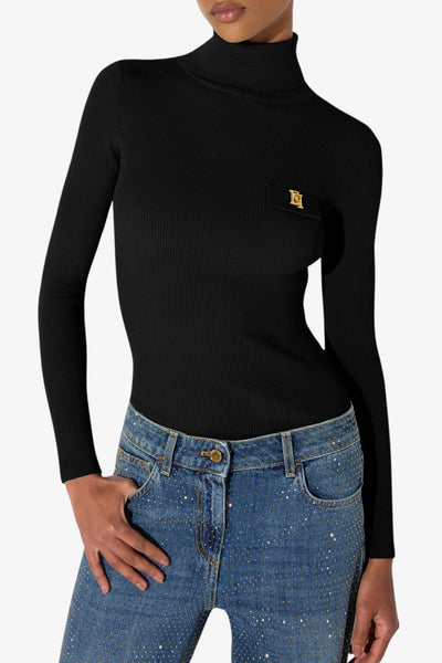 elisabetta franchi Dolcevita Maglione Con Ricami A Jour Nero Donna