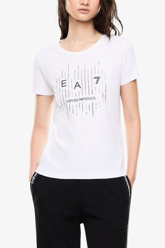  T-Shirt Maniche Corte Elasticizzata Con Inserti In Paillettes-emporio armani ea7-Bianco-Special_-7w001097 af10373 u0002-1  