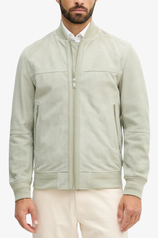  Giacca Full Zip In Pelle Scamosciata boss 