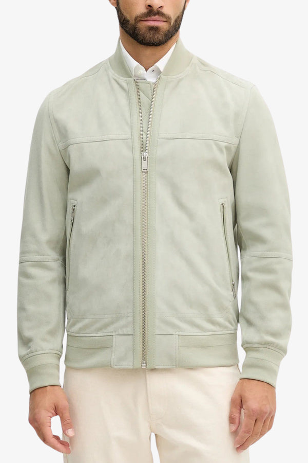 boss Giacca Full Zip In Pelle Scamosciata Verde Uomo, foto 1