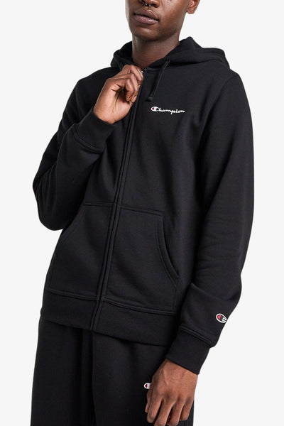 champion Felpa Full Zip Con Cappuccio Logo Piccolo Ricamato Nero Uomo