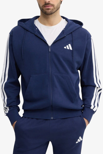 adidas performance Felpa Full Zip Con Cappuccio Essential 3-Stripes Blu Uomo, foto 1