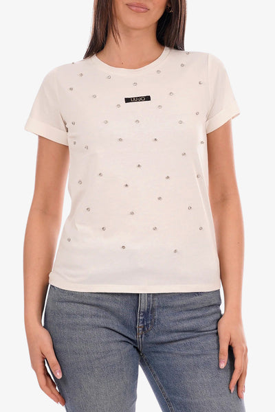 liu jo T-Shirt Maniche Corte Con Applicazioni Bianco Donna