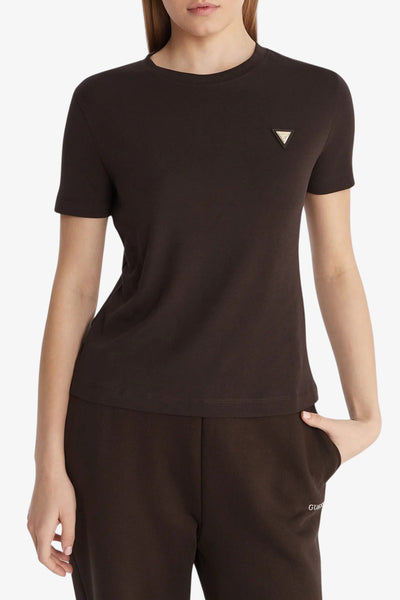 guess T-Shirt Maniche Corte Logo Metallico Sonia Marrone Donna, foto 1