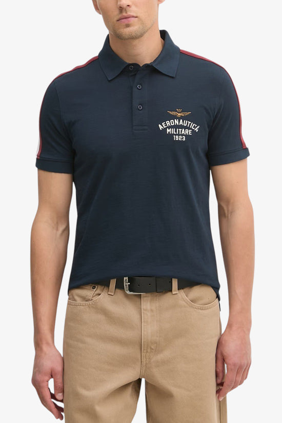  Polo Maniche Corte In Cotone Fiammato Con Bande Tricolore aeronautica militare 