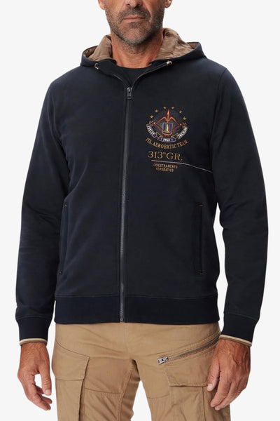 aeronautica militare Felpa Full Zip Con Cappuccio 313 Gruppo Blu Uomo