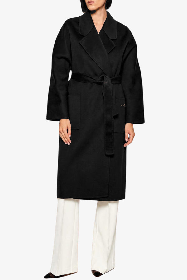 elisabetta franchi Cappotto In Panno Double Di Lana Nero Donna, foto 1