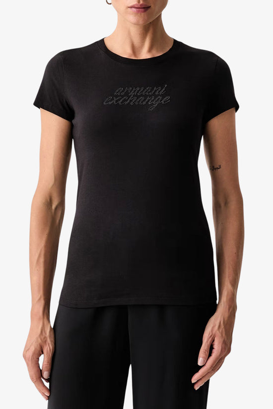  T-Shirt Maniche Corte Logo Corsivo Con Strass armani exchange 