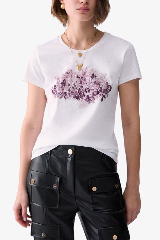  T-Shirt Maniche Corte Con Stampa E Strass-liu jo-Bianco-Special_-Wf6346 js923 l.9466-1  
