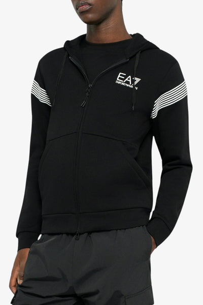 emporio armani ea7 Felpa Full Zip Con Cappuccio 7 Lines Nero Uomo, foto 1