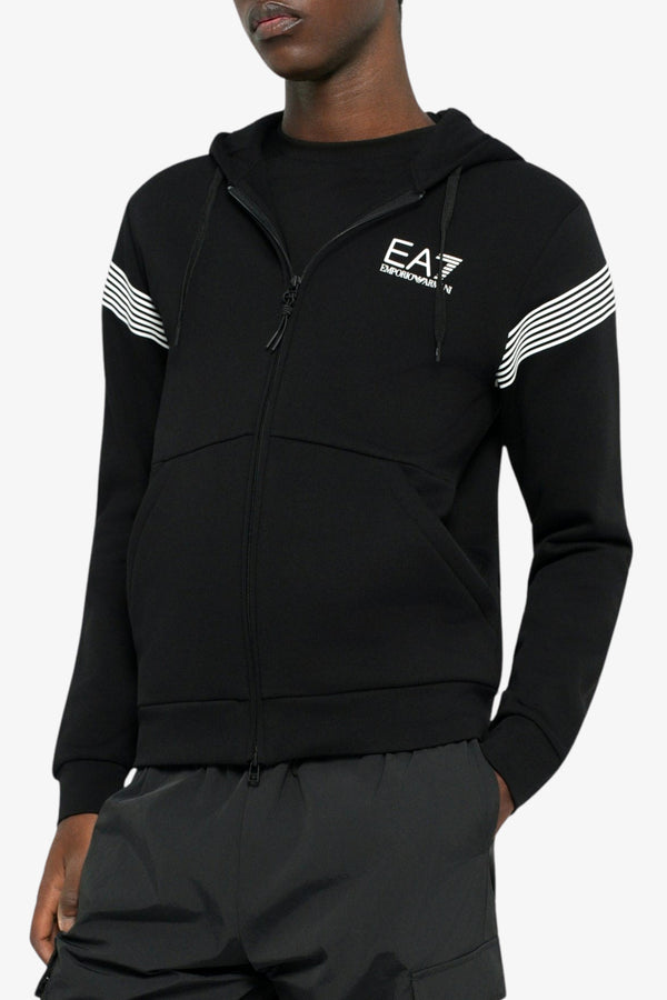 emporio armani ea7 Felpa Full Zip Con Cappuccio 7 Lines Nero Uomo, foto 1