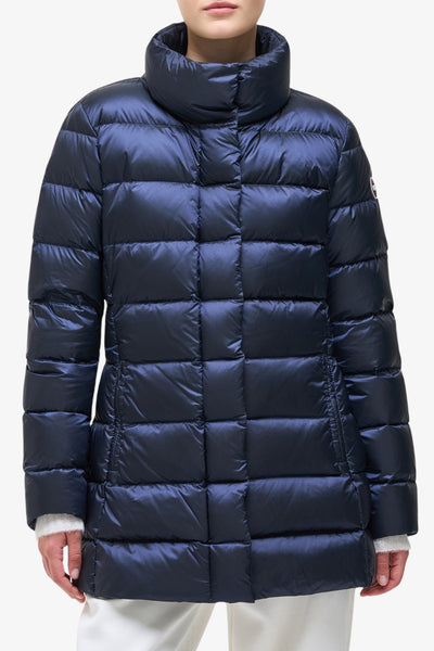 colmar Piumino Lungo Full Zip Sciancrato Con Collo Alto Blu Donna