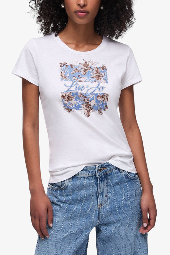  T-Shirt Maniche Corte Con Stampa E Strass-liu jo-Bianco-Special_-Wa6493 js923 p9600-1  