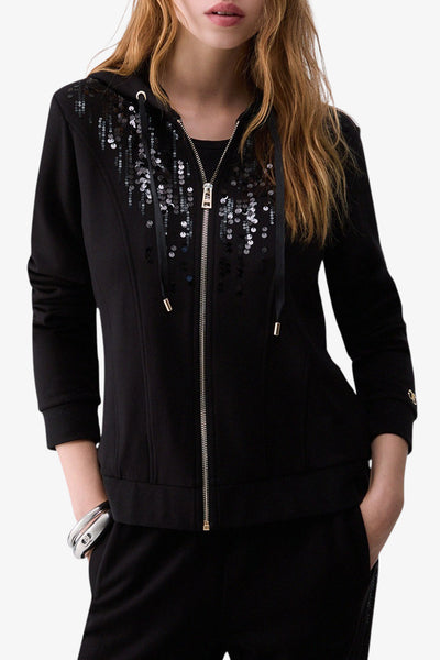 liu jo Felpa Full Zip Con Cappuccio E Paillettes Nero Donna