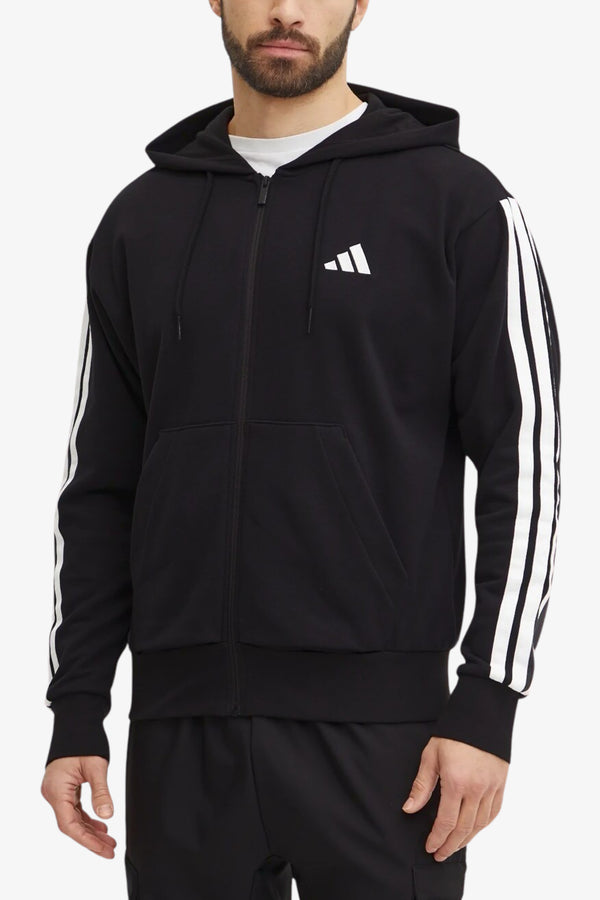adidas performance Felpa Full Zip Con Cappuccio Essential 3-Stripes Nero Uomo, foto 1