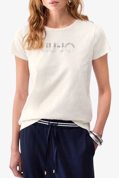 liu jo T-Shirt Maniche Corte Con Strass Bianco Donna, foto 1