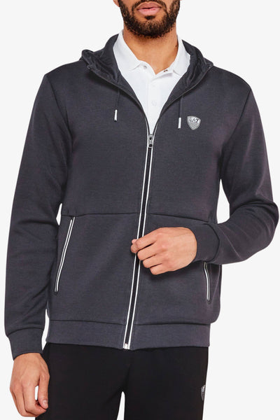 emporio armani ea7 Felpa Full Zip Con Cappuccio Premium Shield In Misto Viscosa Stretch Grigio Uomo