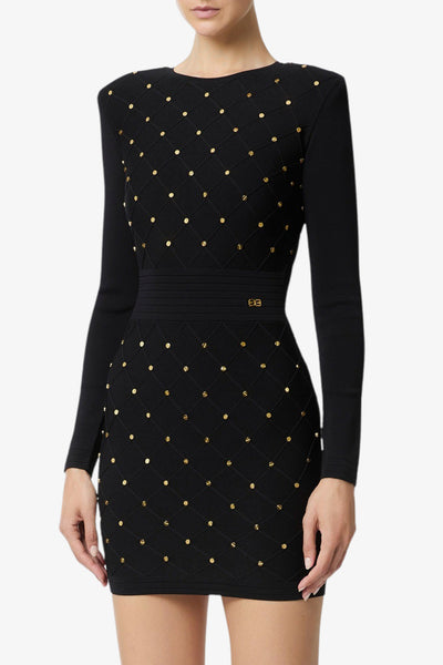 elisabetta franchi Vestito Corto In Maglia Con Dettagli Gioiello Nero Donna