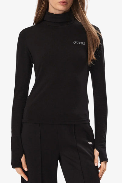 guess T-Shirt Maniche Lunghe Con Collo Alto Greta Nero Donna, foto 1