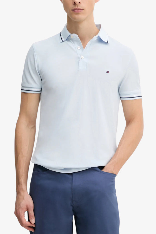 tommy hilfiger Polo Maniche Corte In Piqué Con Profili A Contrasto Blu Uomo, foto 1