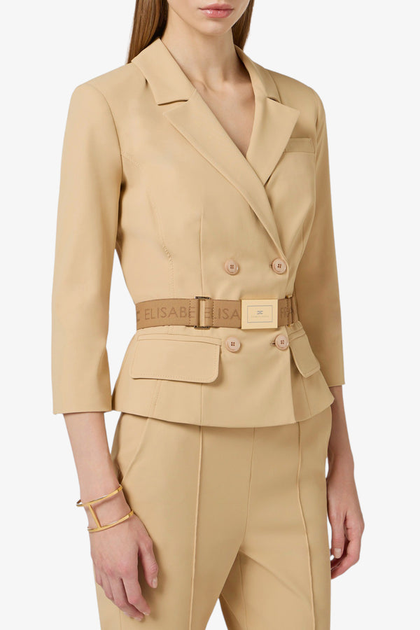 elisabetta franchi Giacca In Tessuto Tecnico Bielastico Con Cintura Beige Donna, foto 1