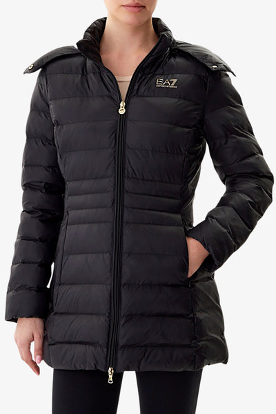 emporio armani ea7 Piumino Lungo Full Zip Con Cappuccio Nero Donna, foto 1
