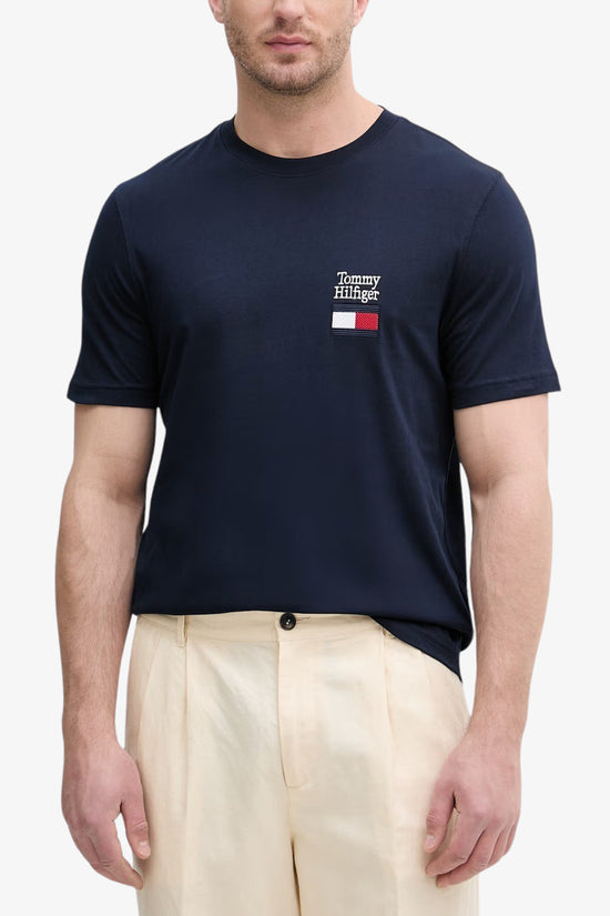  T-Shirt Maniche Corte Con Logo Bandiera Ricamato-tommy hilfiger-Blu-Special_-Mw0mw42367 dw5-1  