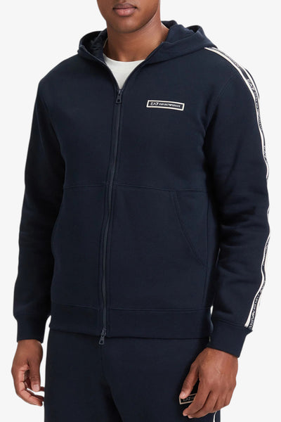 emporio armani ea7 Felpa Full Zip Con Cappuccio Bande Logo Series Blu Uomo, foto 1