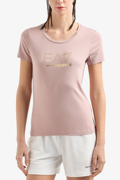 emporio armani ea7 T-Shirt Maniche Corte Big Logo Series Con Borchiette Rosa Donna, foto 1