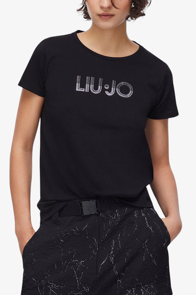 liu jo T-Shirt Maniche Corte Con Strass Nero Donna