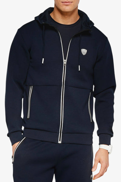emporio armani ea7 Felpa Full Zip Con Cappuccio Premium Shield In Misto Viscosa Stretch Blu Uomo, foto 1