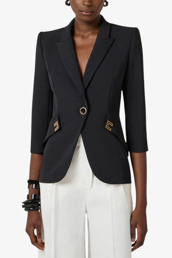  Giacca Monopetto In Doppio Crepe Stretch Con Dettagli Logo elisabetta franchi 