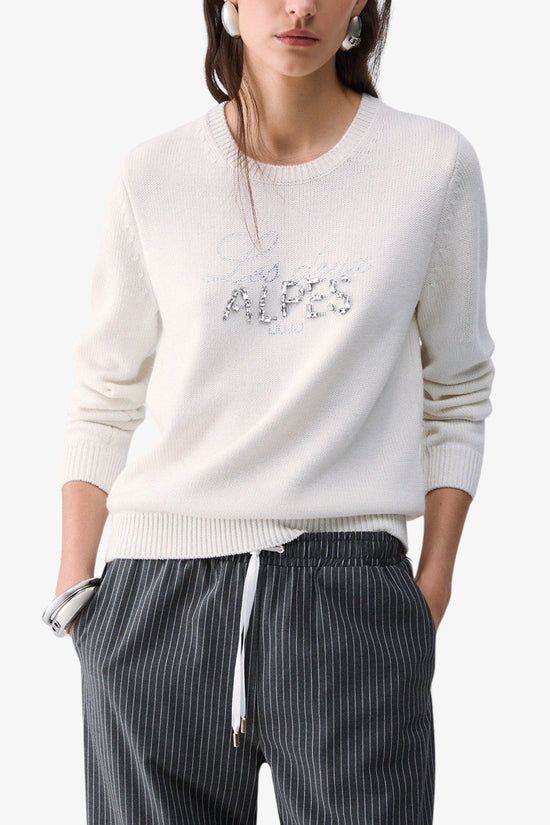 Maglione Girocollo Con Ricamo Gioiello-liu jo-Bianco-Special_-Tf6160 ma22s l9508-1  