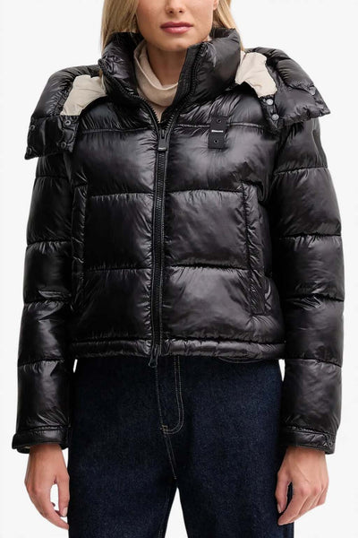 blauer Piumino Corto Full Zip Con Cappuccio Staccabile Gloria Nero Donna
