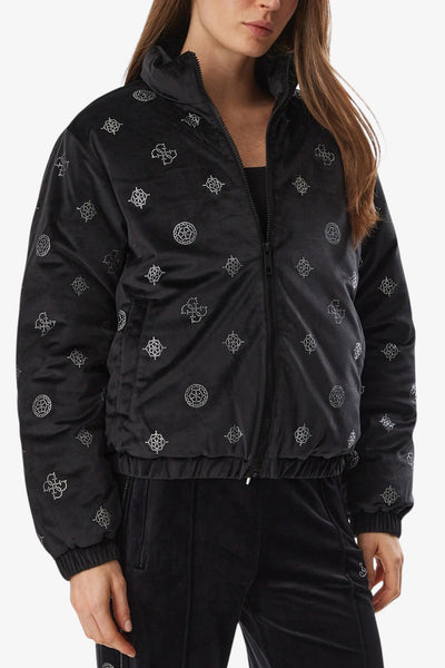 guess Giacca Bomber Full Zip In Velluto Con Loghi 4G Strass Amalia Nero Donna, foto 1