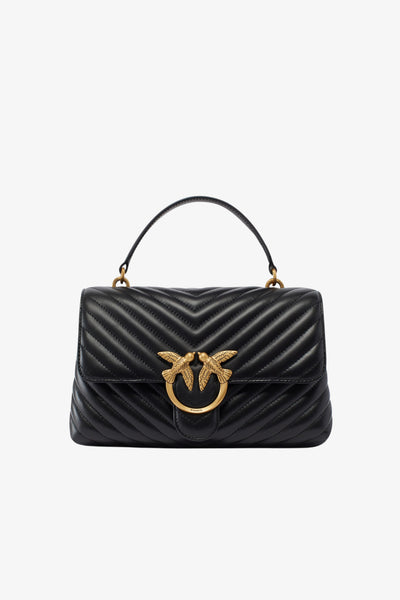 pinko Borsa A Tracolla Media Love Bag Puff In Pelle Nappa Chevron Nero Donna