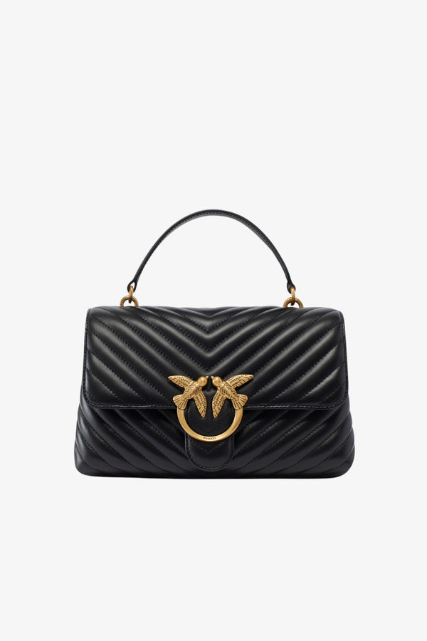 pinko Borsa A Tracolla Media Love Bag Puff In Pelle Nappa Chevron Nero Donna, foto 1