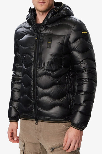 blauer Piumino Full Zip Con Cappuccio Ad Onde Wave Nero Uomo, foto 1