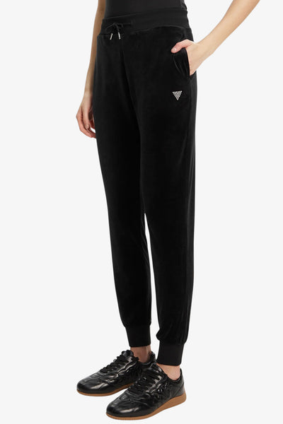 guess Pantaloni Couture In Ciniglia Nero Donna
