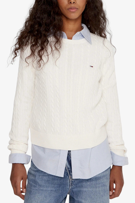  Maglione Girocollo Slim Fit In Maglia Intecciata Con Logo Bandierina Ricamato tommy jeans 