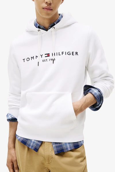 tommy hilfiger Felpa Con Cappuccio Flex Logo Ricamato Bianco Uomo