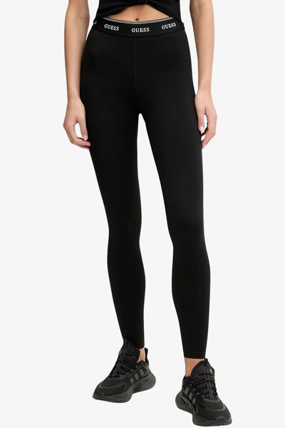 guess Leggings Banda Logo Alba Nero Donna