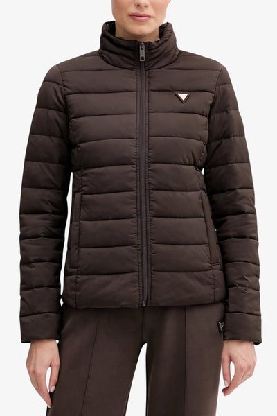 guess Piumino Full Zip Con Cappuccio Solid Marrone Donna